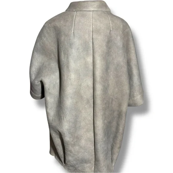 Hache Vintage Genuine Italian Leather Elegant Cream Women's Cape Coat - Picture 6 of 16